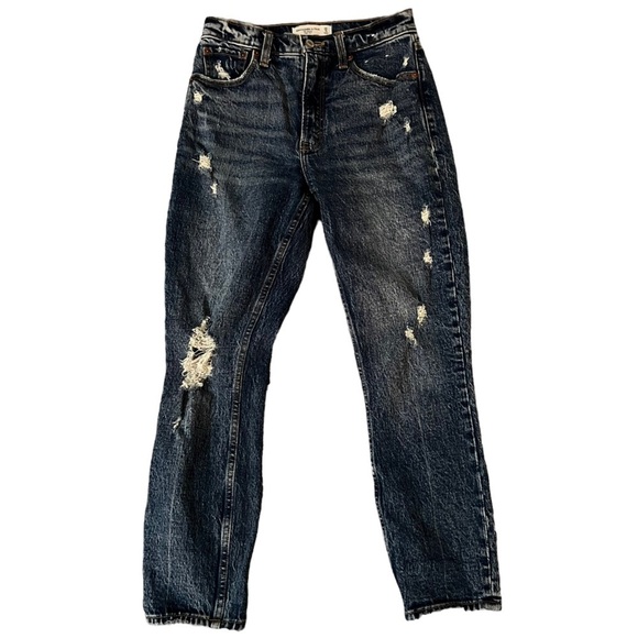 Abercrombie & fitch the high rise skinny dark wash distressed jeans 0 short / 25 - Picture 1 of 13